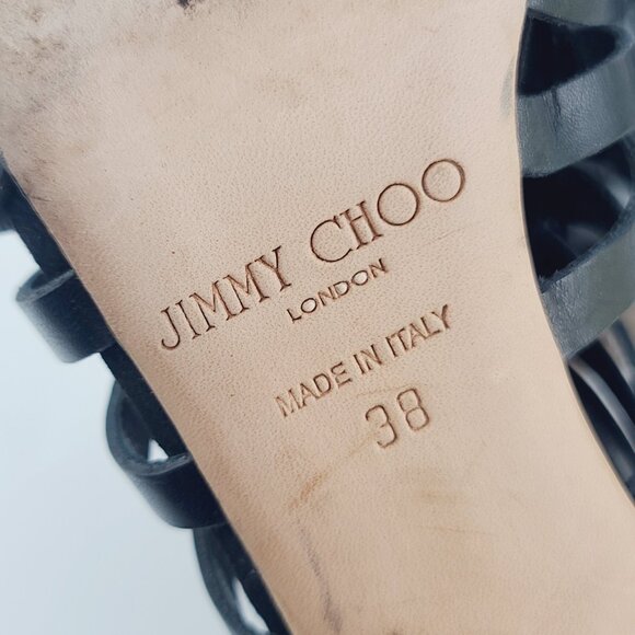 JIMMY CHOO Heels Black Gladiator Multistrap Caged Sandals Size 38 Retail $1050 - Picture 8 of 8